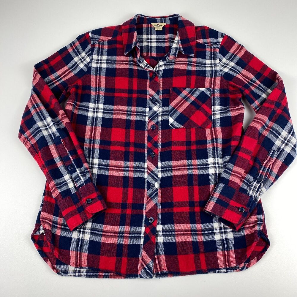 Woolrich Women's Flannel Plaid Long Sleeve Button Up Cotton Shirt Small USA Red
